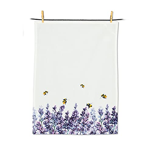 Abbott Collection  56-KT-LAVENDER-02 Lavender & Bees Tea Towel, White/Purple