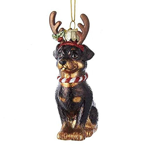 Kurt Adler Noble Gems Rottweiler with Antlers Glass Ornament