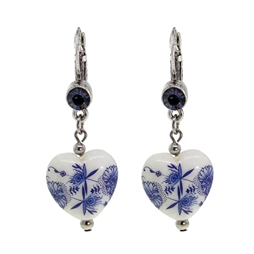 1928 Jewelry Blue Stone Blue Willow Heart Drop Earrings