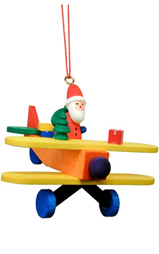Alexander Taron Importer 10-0865 Christian Ulbricht Ornament - Santa in Plane - 2.75" H x 2.25" W x 1" D, White