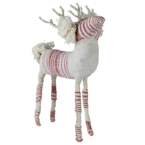 HomArt Small Nord Stag Decorative Figure, 9.50-inch Height, Red and White, Kantha Fabric