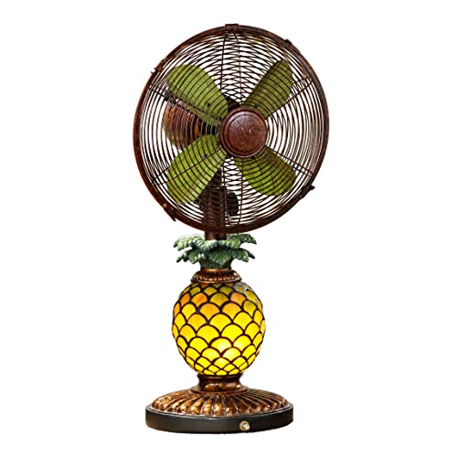 DecoBREEZE 10-Inch Oscillating Table Fan with Pineapple Shaped Mosaic Glass Light Up Base