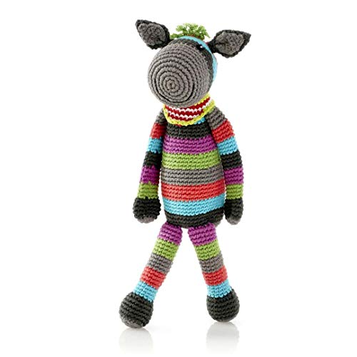 Pebble | Handmade Donkey - Grey Striped | Crochet | Fair Trade | Pretend | Imaginative Play | Farm | Rattle | Machine Washable