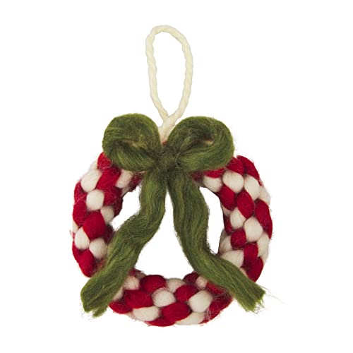 Mud Pie Wool Wreath Christmas Ornament, Red, 7" x 6"