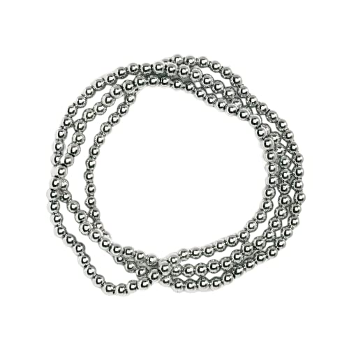 Splendid Iris Studio Collection Bracelet - Silver Beaded Stretch Bracelets, 4-millimeter Brass Beads, Silver, Set of 12
