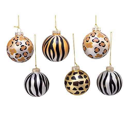 Kurt Adler Kurt S. Adler 80MM Gold, Silver and Black Animal Glass Ball, 6 Piece Box Ornament, Multi
