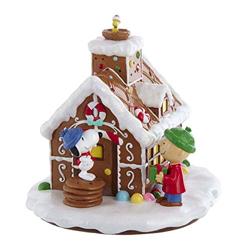 Peanuts Kurt Adler Battery-Operated LED Gingerbread House Table Piece, Multi
