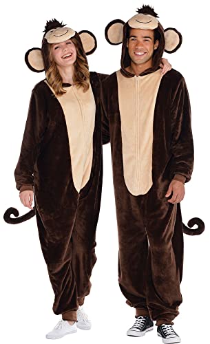 AMSCAN Zipster Monkey One Piece Pajama Halloween Costume for Adults, Small/Medium, with Attached Hood and Tail