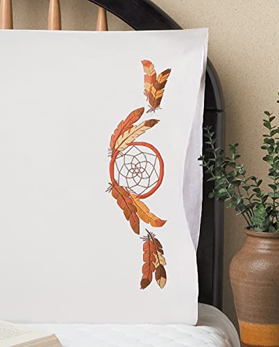 Design Works Crafts Tobin Stamped Pillowcases, Dreamcatcher, 20" x 30" Embroidery Kit, White