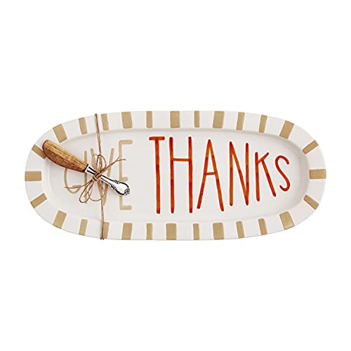 Mud Pie Thanksgiving Painted Give Thanks Hostess Set, 7" x 16", Cream/Orange