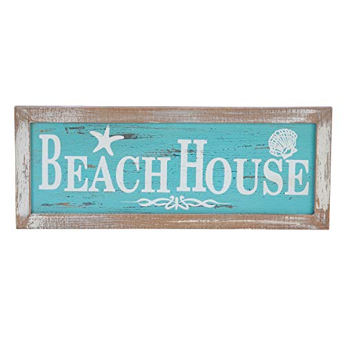 Beachcombers Framed Beach House Painted Wood Wall Plaque 15 Inch Distressed Blue and White