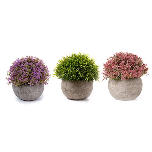 T4U Plastic Artificial Plants Fake Plants with Pots Decorative Colorful Lifelike Flower for Home/Office Decor Pack of 3