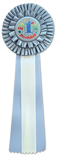 Beistle My 1st Birthday Deluxe Rosette, 4-1/2 by 13-1/2-Inch, Blue