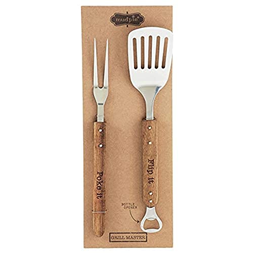 Mud Pie Grill Master Utensil Set of 2, 14", Brown, Metal