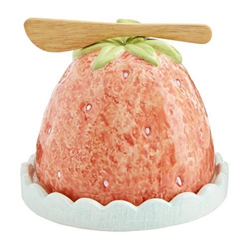 Mud Pie  Fruity Cloche Set; Cloche 5" X 5 3/4" Dia | Spreader 5 1/2",Strawberry