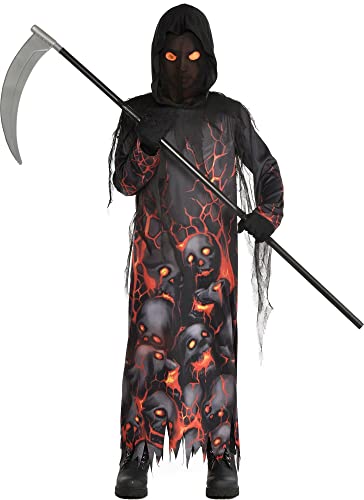 Amscan Lava Grim Reaper Halloween Costume for Children, Medium (8-10), Includes Black Robe with Attached Face Covering