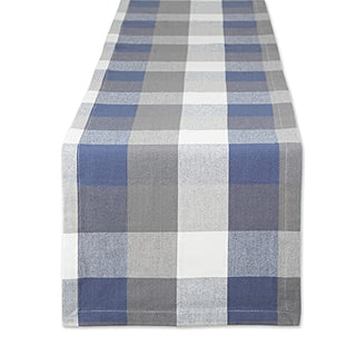 DII Design Tri-Color Check Collection 100% Cotton Tabletop, Table Runner, 14x72, French Blue