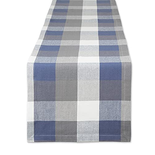 DII Design Tri-Color Check Collection 100% Cotton Tabletop, Table Runner, 14x72, French Blue