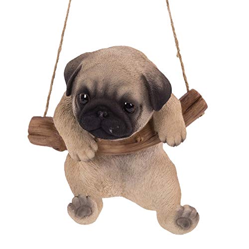 Pacific Trading Giftware Realistic Pug Puppy Hanging from Branch Rope Hanger Statue