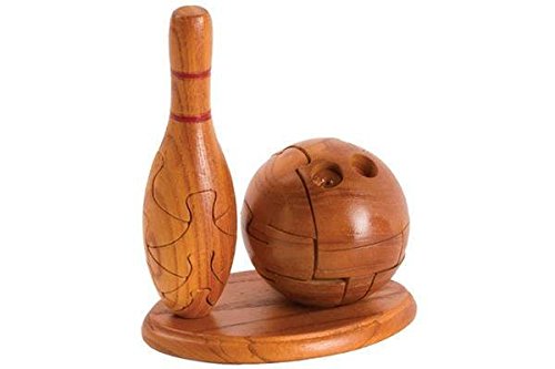 CHH 6.25" Wooden Bowling Pin & Ball on Stand 3D Puzzle, Medium Brown