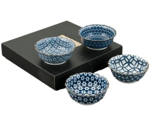 FMC Fuji Merchandise Authentic Japanese Porcelain Small Bowl Set of 4 Perfect for Rice Bowl Snack Dessert Ice Cream Appetizer Made In Japan (Assorted Patterns)
