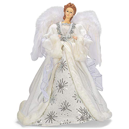 Regency International White Winter Sequin Snowflake Angel 16 inch Fabric & Resin Holiday Christmas Tree Topper