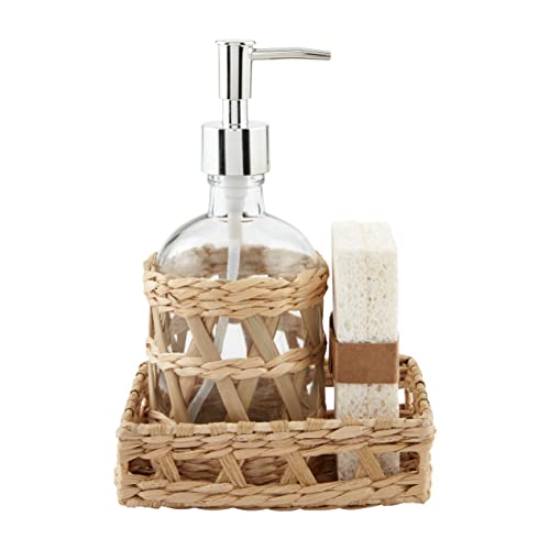 Mud Pie Woven Tray And Soap Pump Set, 5 1/2-inch