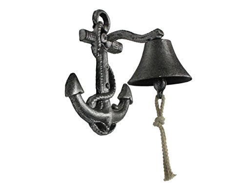 Hampton Iron Rustic Silver Wall Mounted Anchor Hanging Bell 8" - Vintage Cast Iron Decoration - Metal Wall Decor