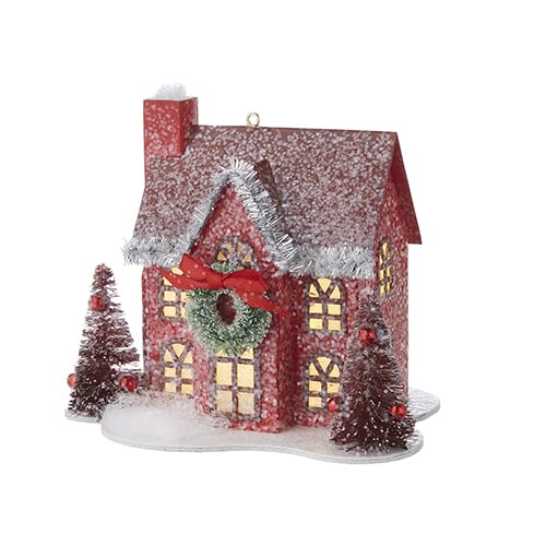 RAZ Imports 4212558 Red Lighted Paper House Ornament, 4.75-inch Height