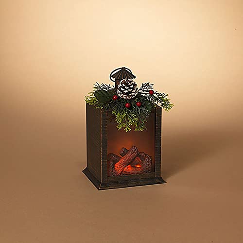 Gerson 2659120 Lighted Fire Glow Lantern with Floral Accent, Battery Operated, 9.8-inch Height