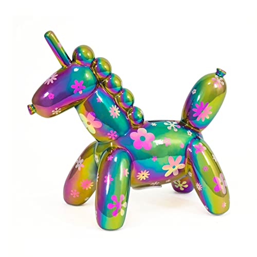 Made By Humans Balloon Money Bank - Large Unicorn Rainbow w_Pink Flowers Decorations