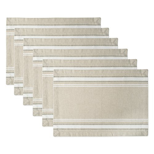 DII Design French Stripe Tabletop Collection Farmhouse Style Placemat Set, 13x19, Taupe/White, 6 Piece