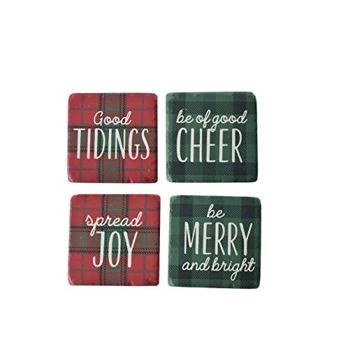 Ganz CX175552 Ganz CX175552 Plaid with Holiday Text Coaster, 4-inch Square, Set of 4, Red and Green