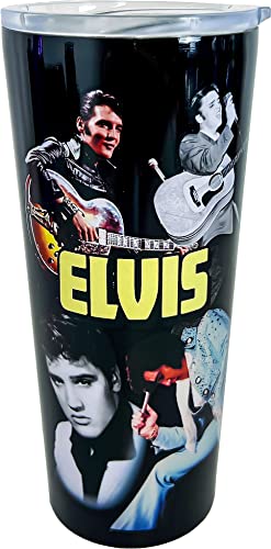 Spoontiques - Elvis Stainless Travel Mug - Insulated Travel Mugs - Stainless Steel Drink Cup‚ÄØwith Travel Lid and Sliding Lock - Holds Hot and Cold Beverages