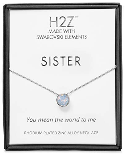 Pavilion - Sister Gift - Icy Blue Opal Swarovski Elements Rhodium Silver Pendant Necklace With 17.5 Inch Chain