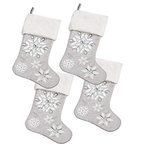 Comfy Hour Let It Snow Collection 18"x11" Silver Snowflake Stocking, Polyester, Set of 4
