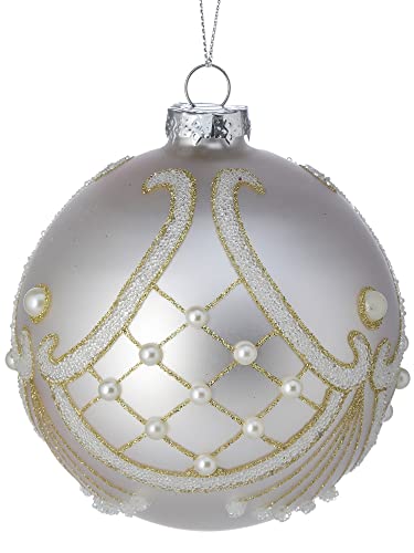 Regency International Angel with Pearls Ball Hanging Ornament, 4-inch Diameter, Glass, Pink Champagne