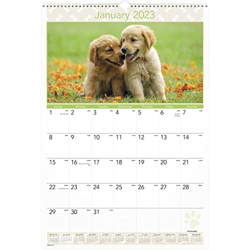 ACCO (School) AT-A-GLANCE Puppies 2023 RY Monthly Wall Calendar, Large, 15 1/2" x 22 3/4"