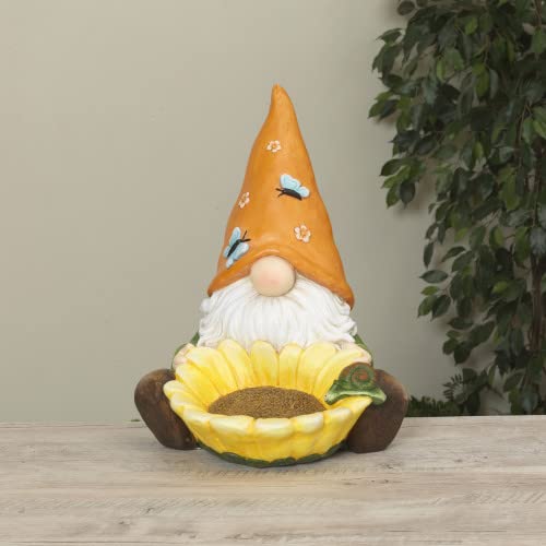 Gerson International Gnome with Sunflower Bird Feeder, 18.5 Inch Height, Magnesium