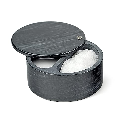 RSVP International Dual Compartment Box | Chic & Modern Herb Container | 10 Ounces Total | Swivel Top Protects Salts | Beautiful, Solid Marble, 5", Black