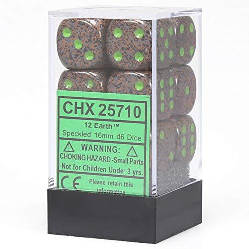 DND Dice Set - Chessex D&D Dice - 16mm Speckled Earth Plastic Polyhedral Dice Set-Dungeons and Dragons Dice Includes 12 Dice  D6, Various (CHX25710)