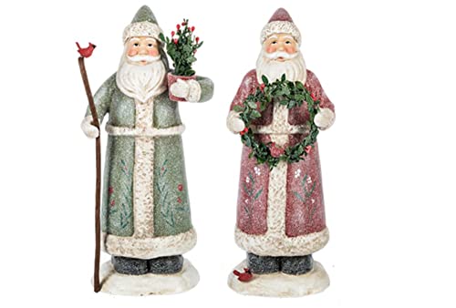Ganz MX183353 Santa with Wreath and Tree Figurines, 11.25-inch Height