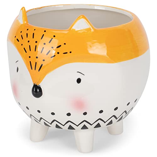 Napco Hedgehog 5.25 Inch Yellow White Ceramic Flower Pot Planter with Feet, Yellow White Hedgehog