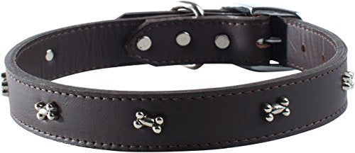 OmniPet Signature Leather Dog Collar with Bone Ornaments, Sable, 10"