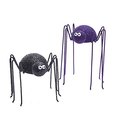 Kurt Adler Kurt S. Adler 8-Inch Black and Purple Glitter Spider, Set of 2 Table Piece,