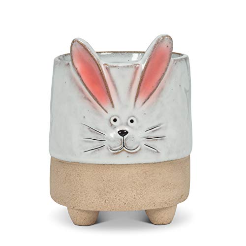 Abbott Collection  27-CRITTER-821-LG Large Bunny with Ears Planter, White/Pink