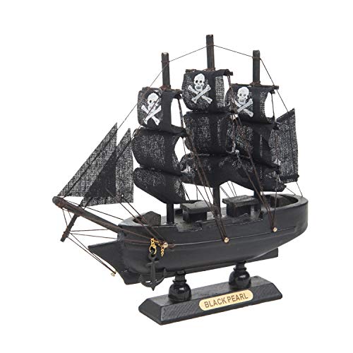 Beachcombers SS-BCS-20397 6 x 6 Inch Black Pearl Pirate Ship Wood Tabletop Figurine on Pedestal