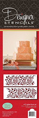Designer Stencils Gilded Floral Cake Stencil Set, Beige/semi-transparent