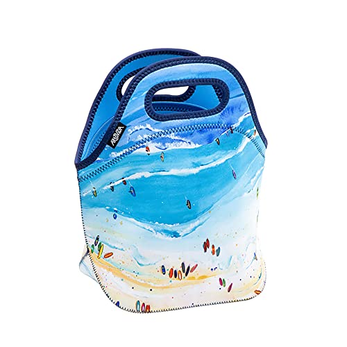 ARTOVIDA Artists Collective Insulated Neoprene Lunch Bag | Washable Soft Lunch Tote for School and Work - Design by Amber Moran (USA) "Paddle Board Beach" - Classic
