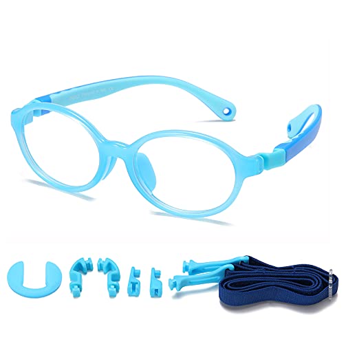 DUCO Blue Light Blocking Glasses for Kids Anti-Glare Gaming Computer Glasses Eyeglasses Frames for Boys and Girls Age 5-10 K026 (Blue Frame Blue Temple)